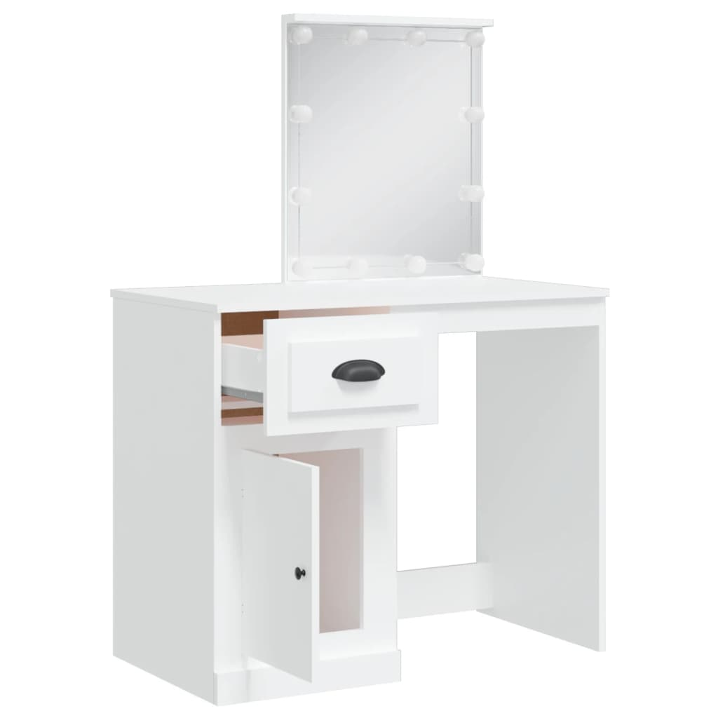 Dressing Table with LED Lights White 90x42x132.5 cm