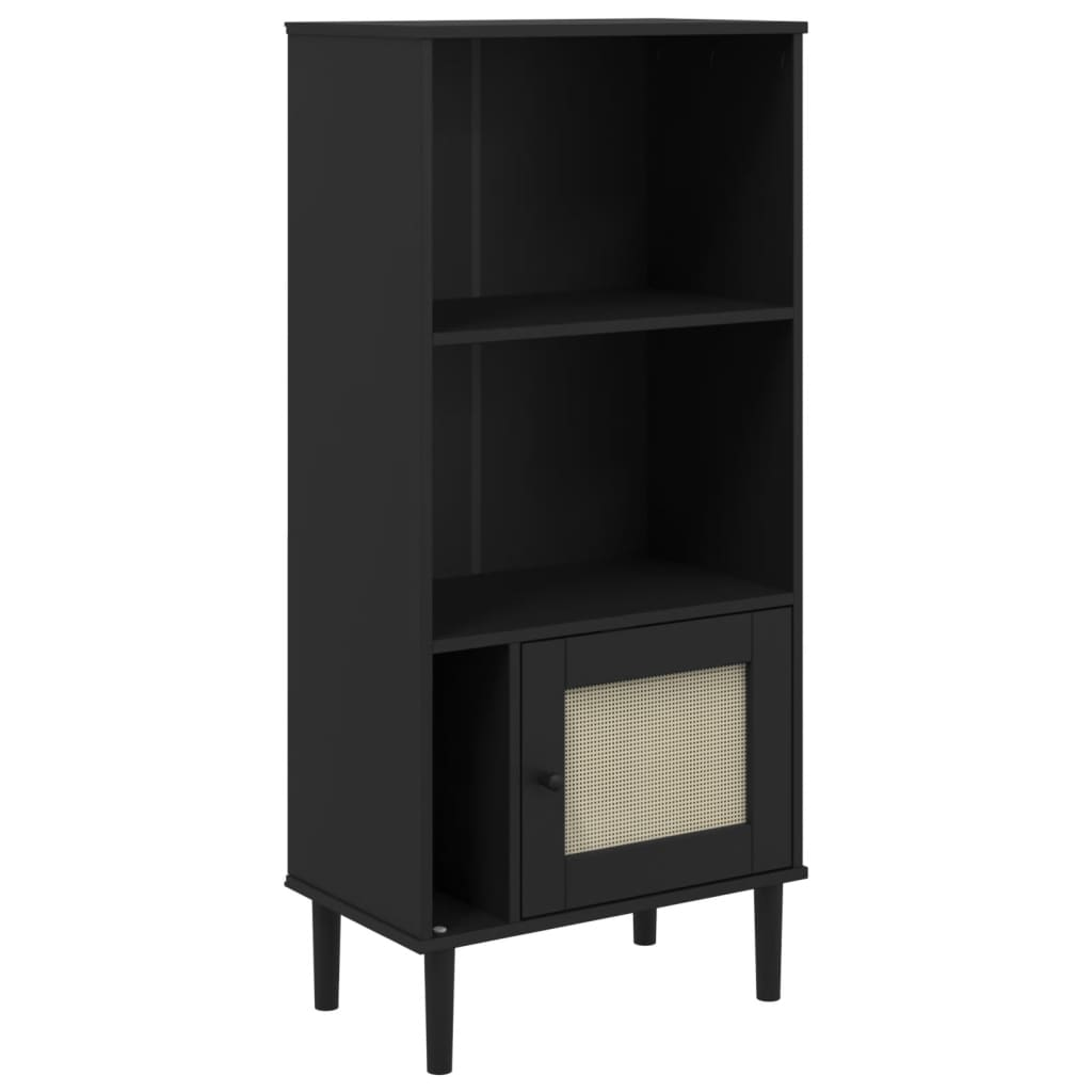 Bookcase SENJA Rattan Look Black 60x35x130 cm Solid Wood Pine