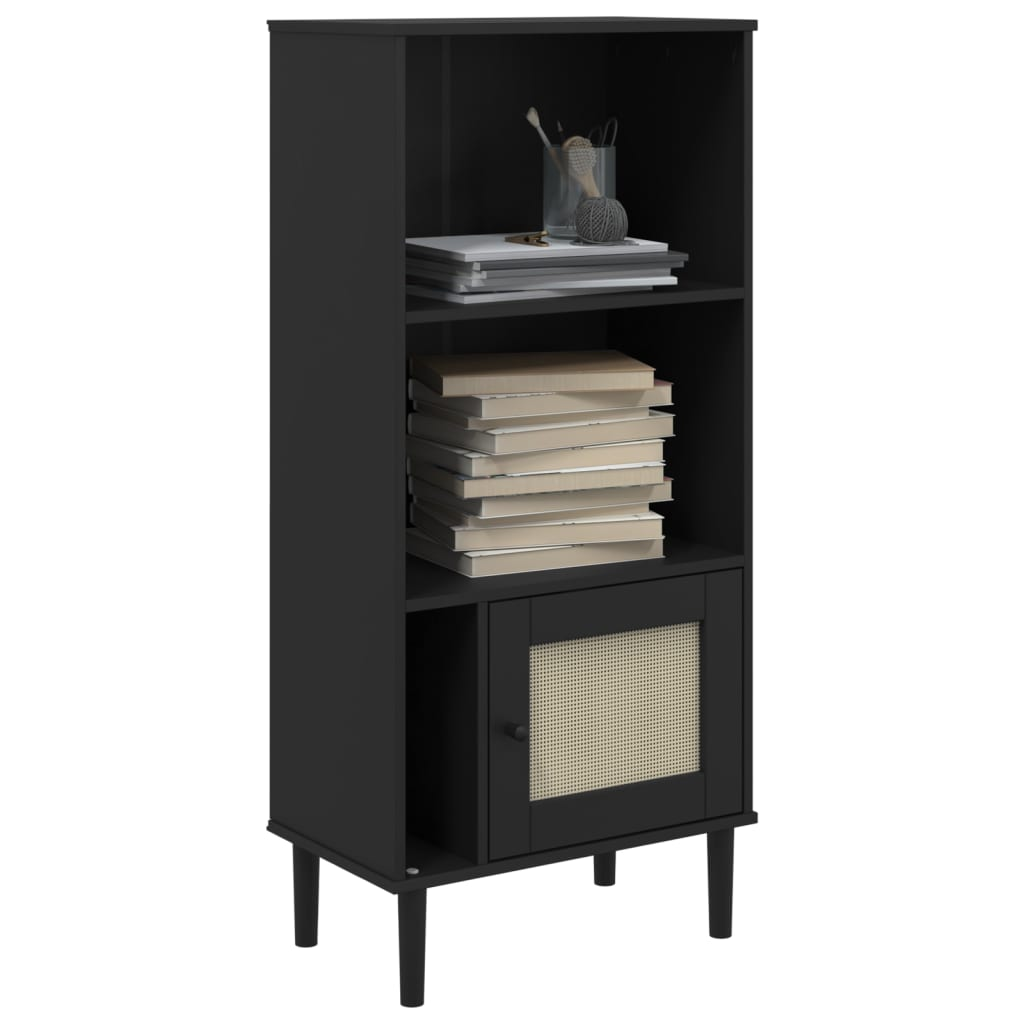 Bookcase SENJA Rattan Look Black 60x35x130 cm Solid Wood Pine