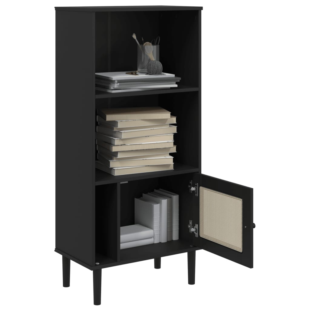 Bookcase SENJA Rattan Look Black 60x35x130 cm Solid Wood Pine