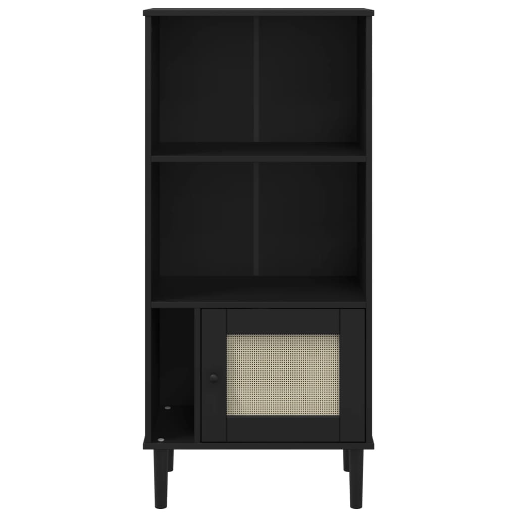 Bookcase SENJA Rattan Look Black 60x35x130 cm Solid Wood Pine