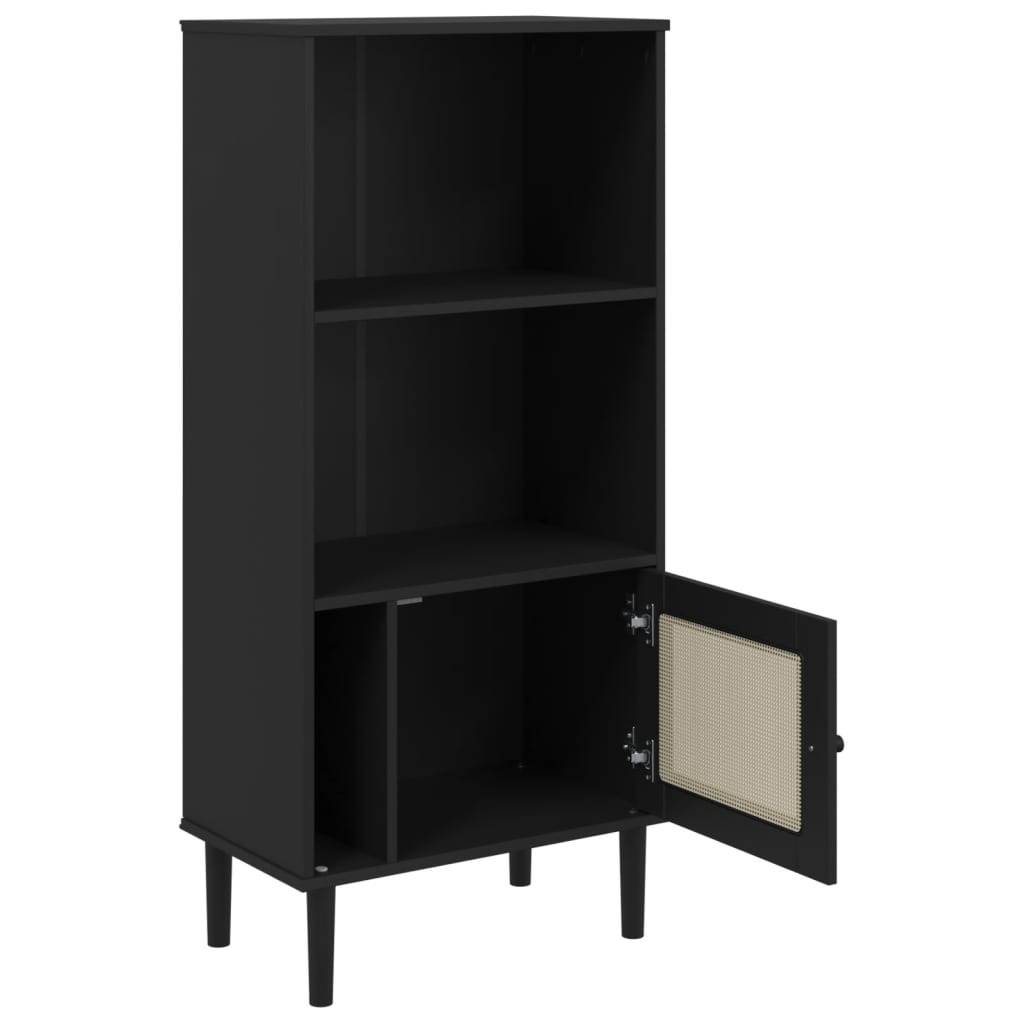 Bookcase SENJA Rattan Look Black 60x35x130 cm Solid Wood Pine