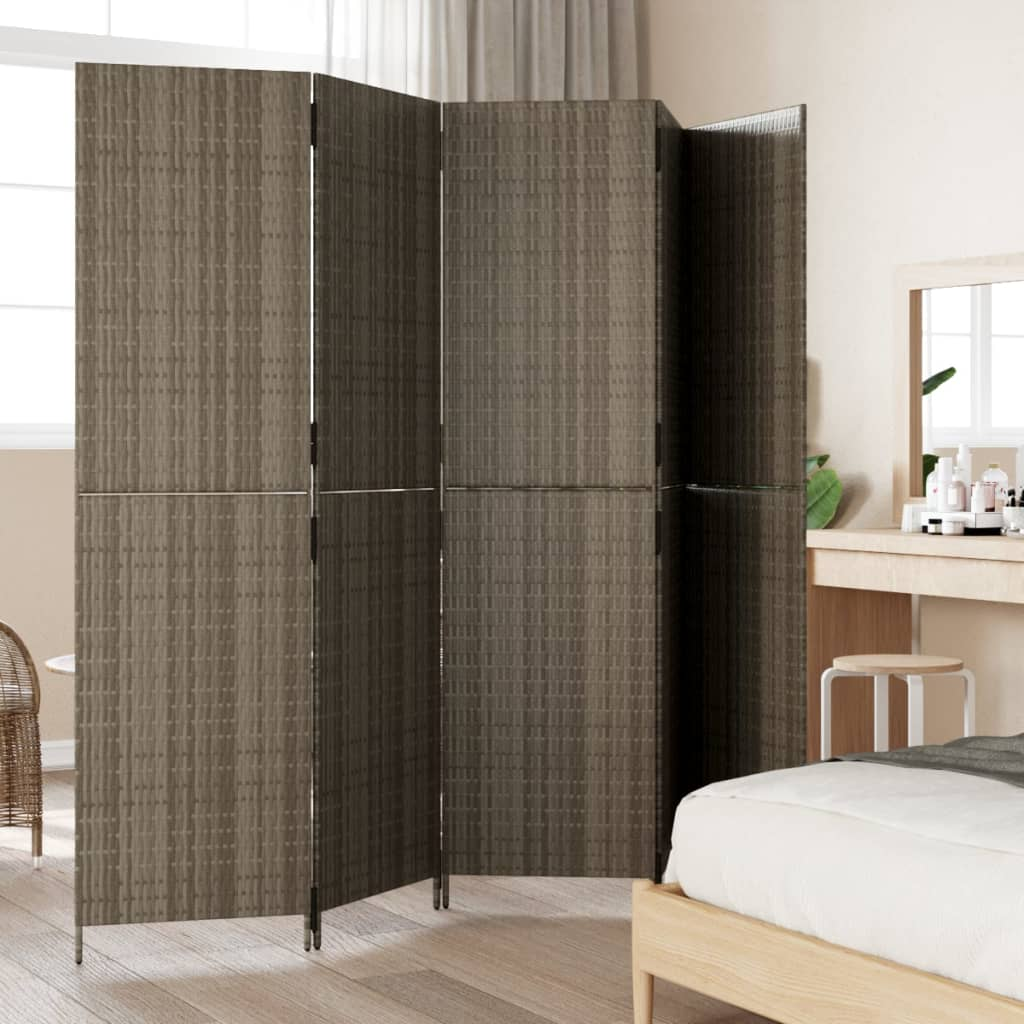 Room Divider 5 Panels Grey Poly Rattan