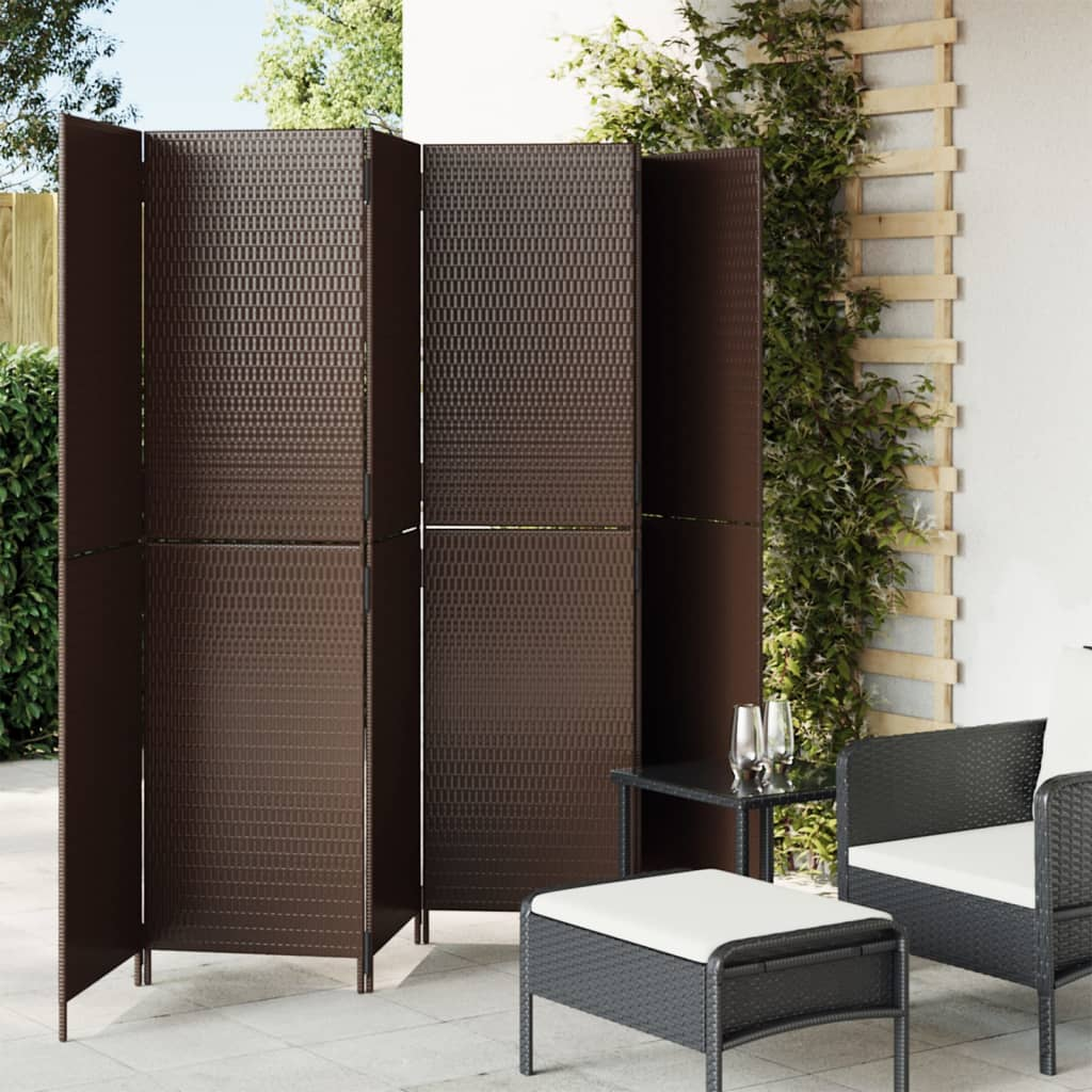 Room Divider 6 Panels Brown Poly Rattan