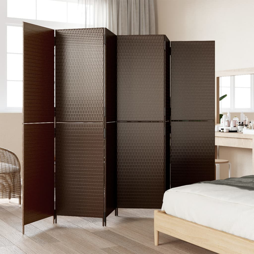 Room Divider 6 Panels Brown Poly Rattan