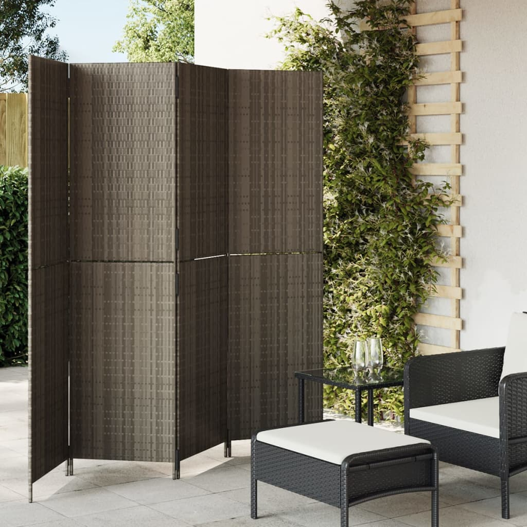 Room Divider 4 Panels Grey Poly Rattan