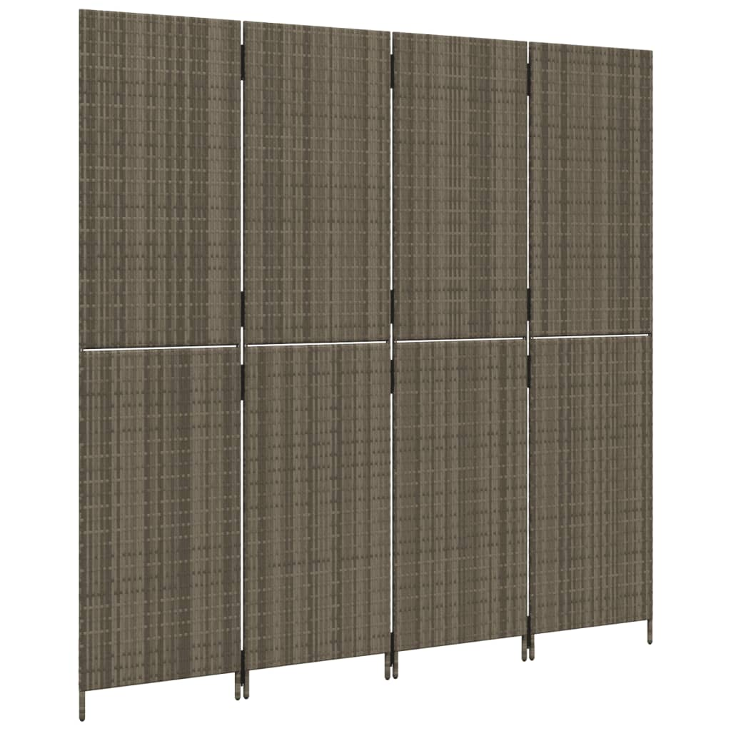 Room Divider 4 Panels Grey Poly Rattan