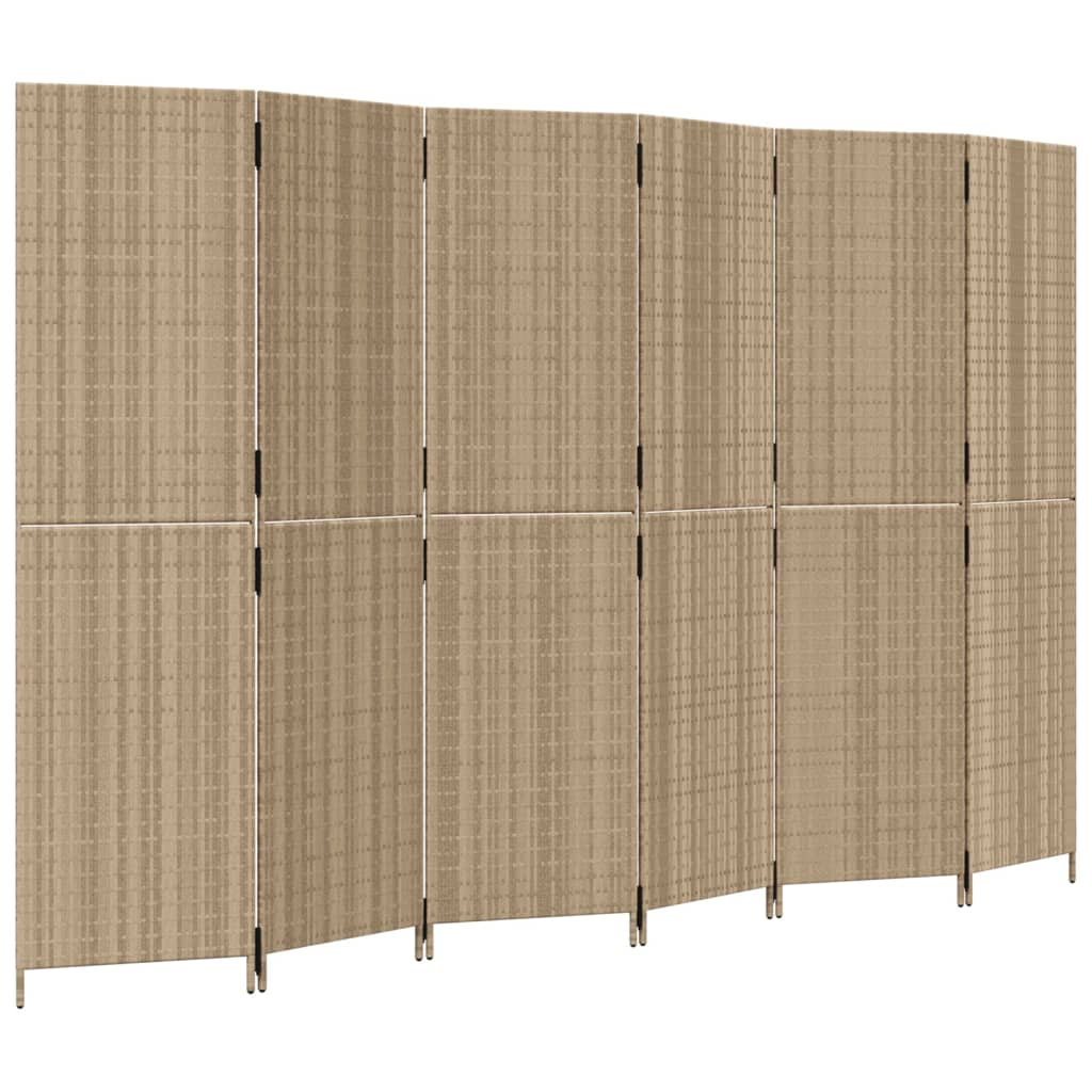 Room Divider 6 Panels Beige Poly Rattan