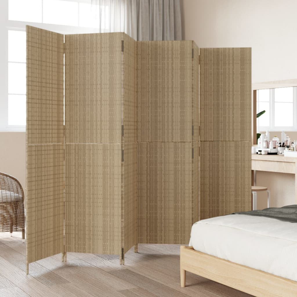 Room Divider 6 Panels Beige Poly Rattan