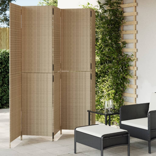 Room Divider 5 Panels Beige Poly Rattan