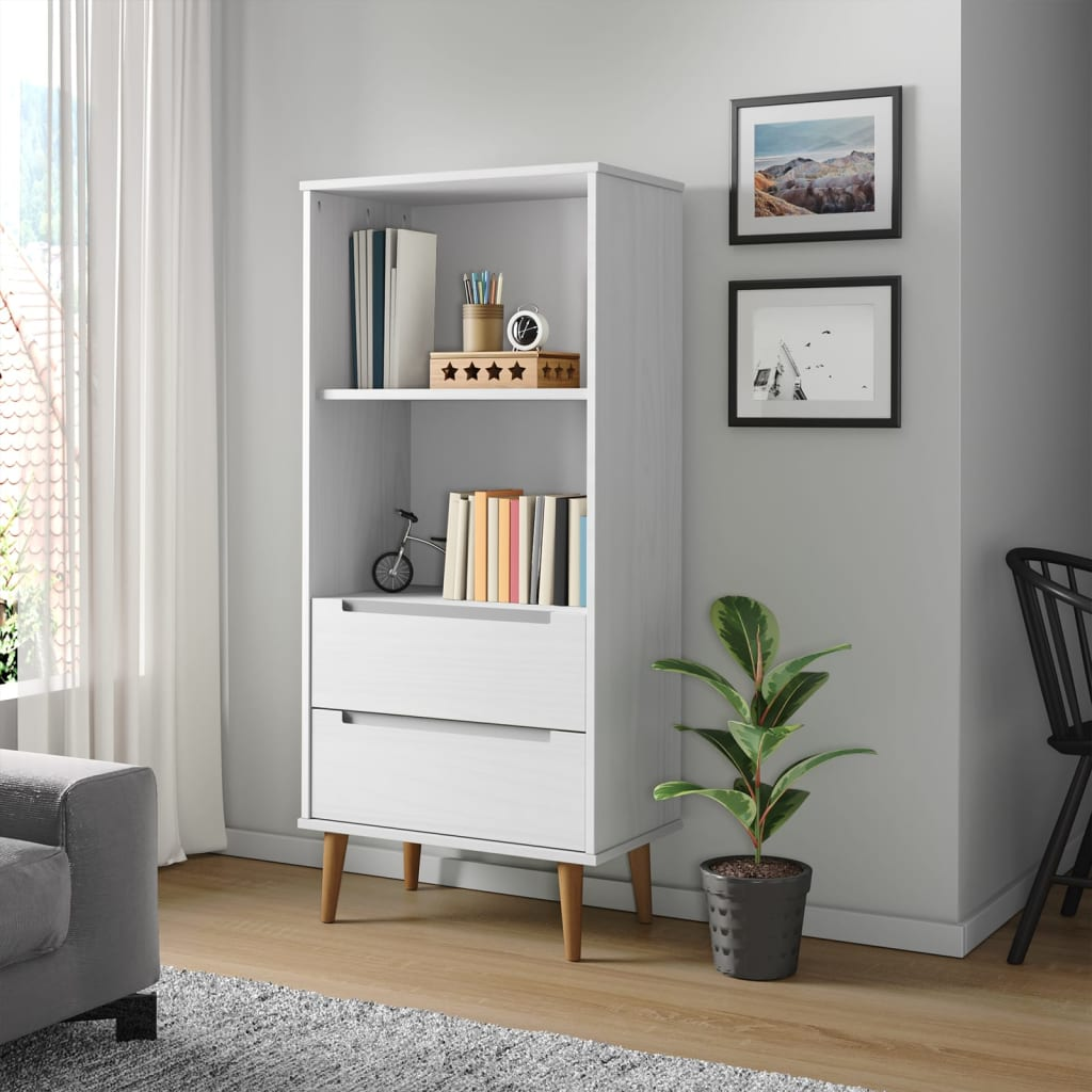 Bookcase MOLDE White 60x35x133,5 cm Solid Wood Pine