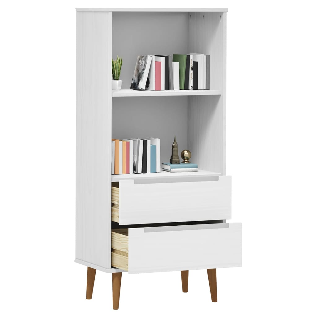 Bookcase MOLDE White 60x35x133,5 cm Solid Wood Pine