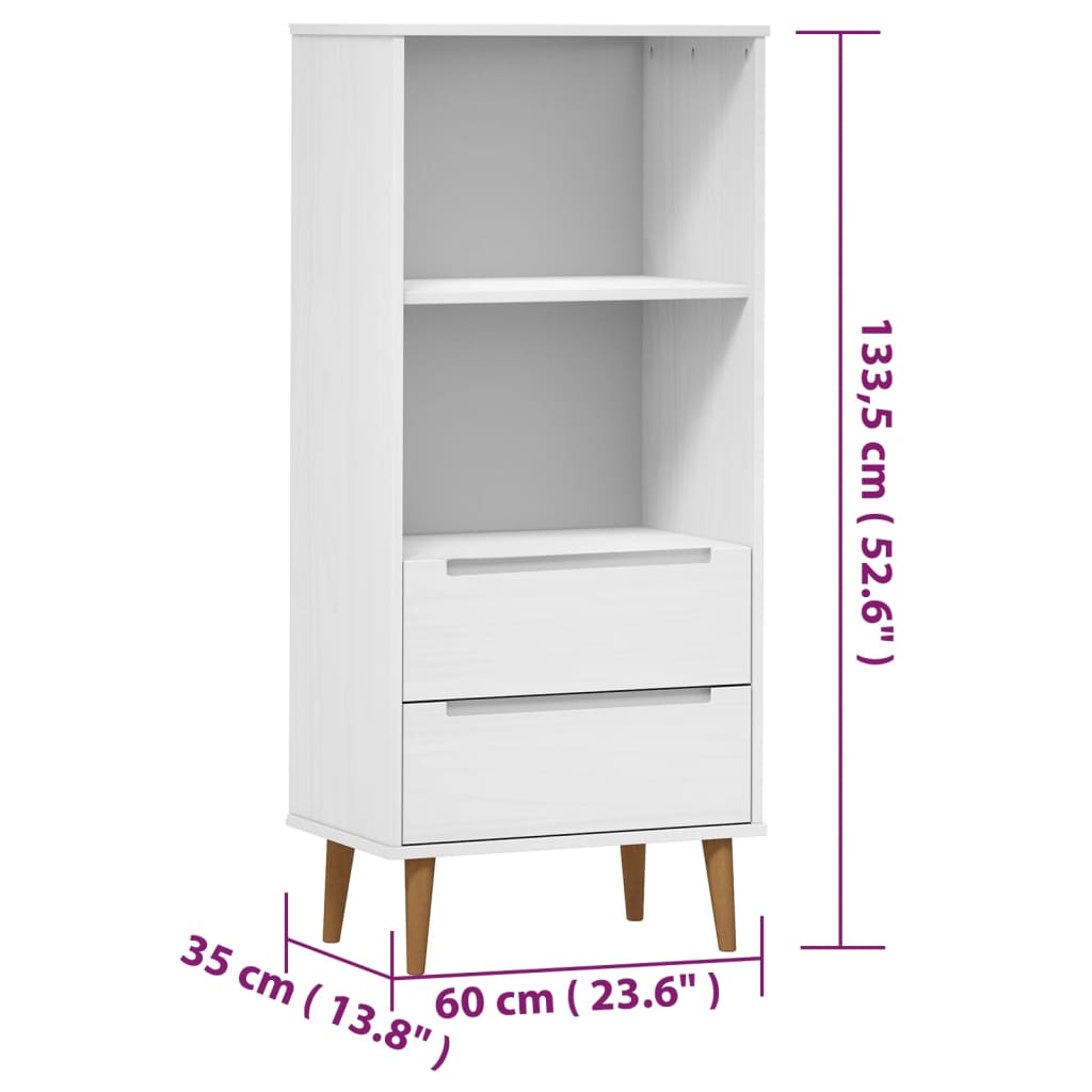 Bookcase MOLDE White 60x35x133,5 cm Solid Wood Pine