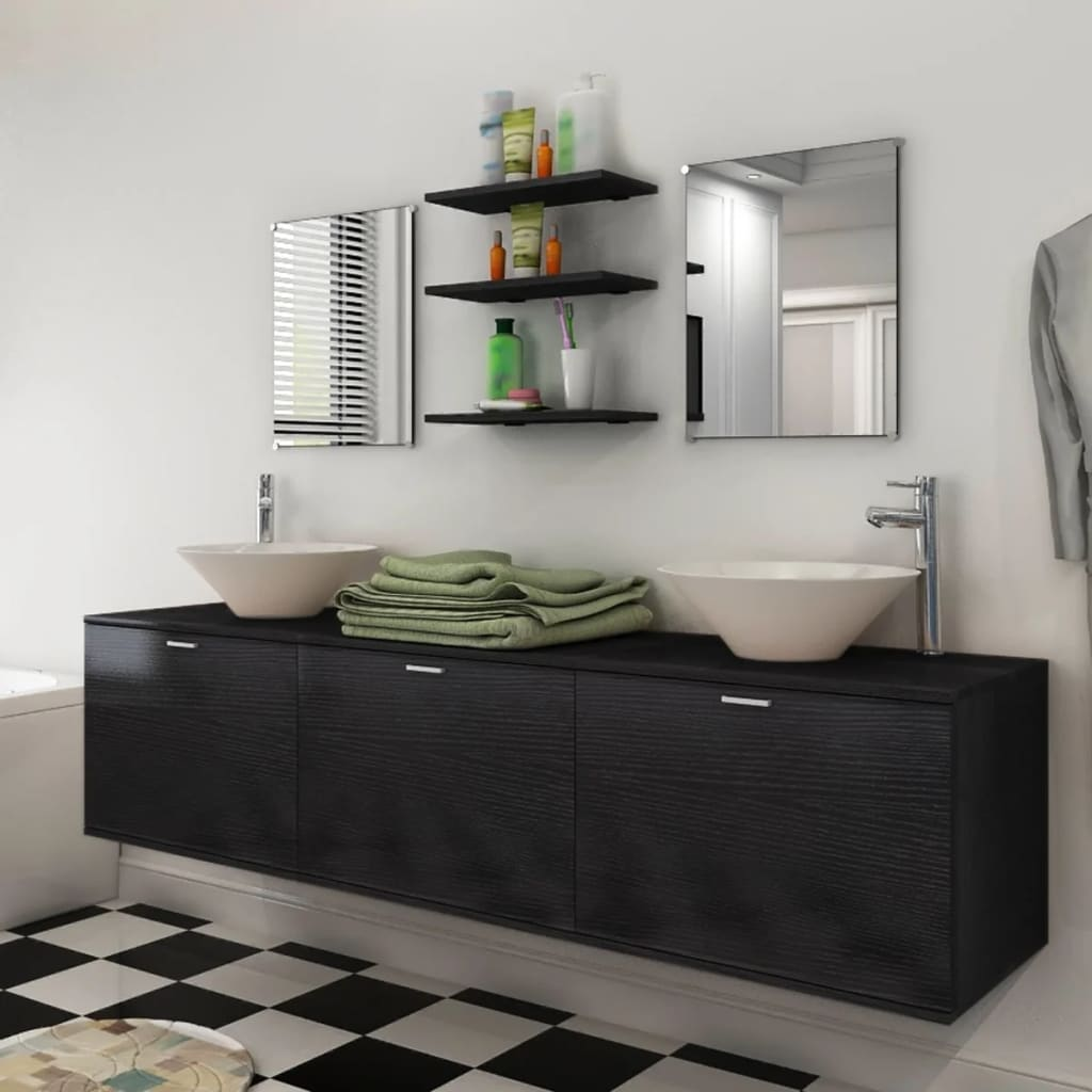 Eight Piece Bathroom Furniture and Basin Set Black