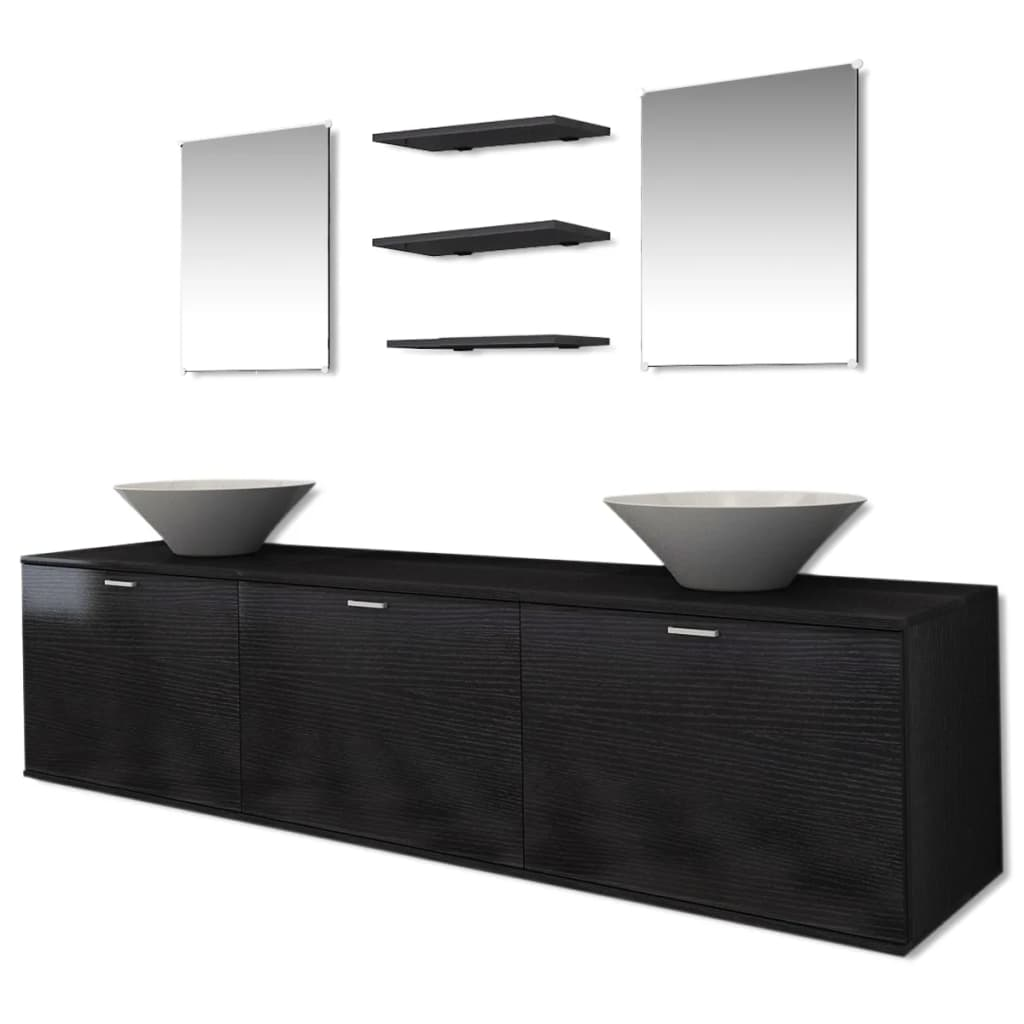 Eight Piece Bathroom Furniture and Basin Set Black