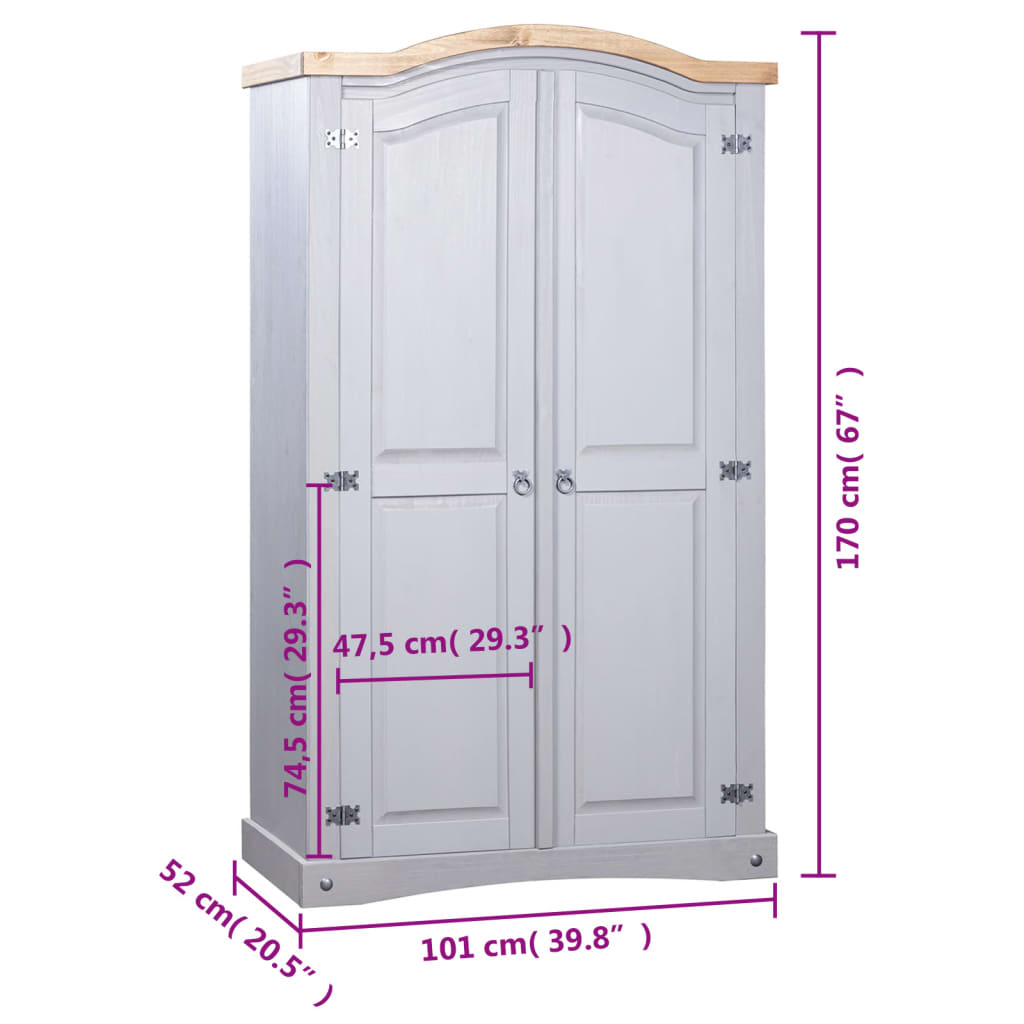 Wardrobe Mexican Pine Corona Range 2 Doors Grey