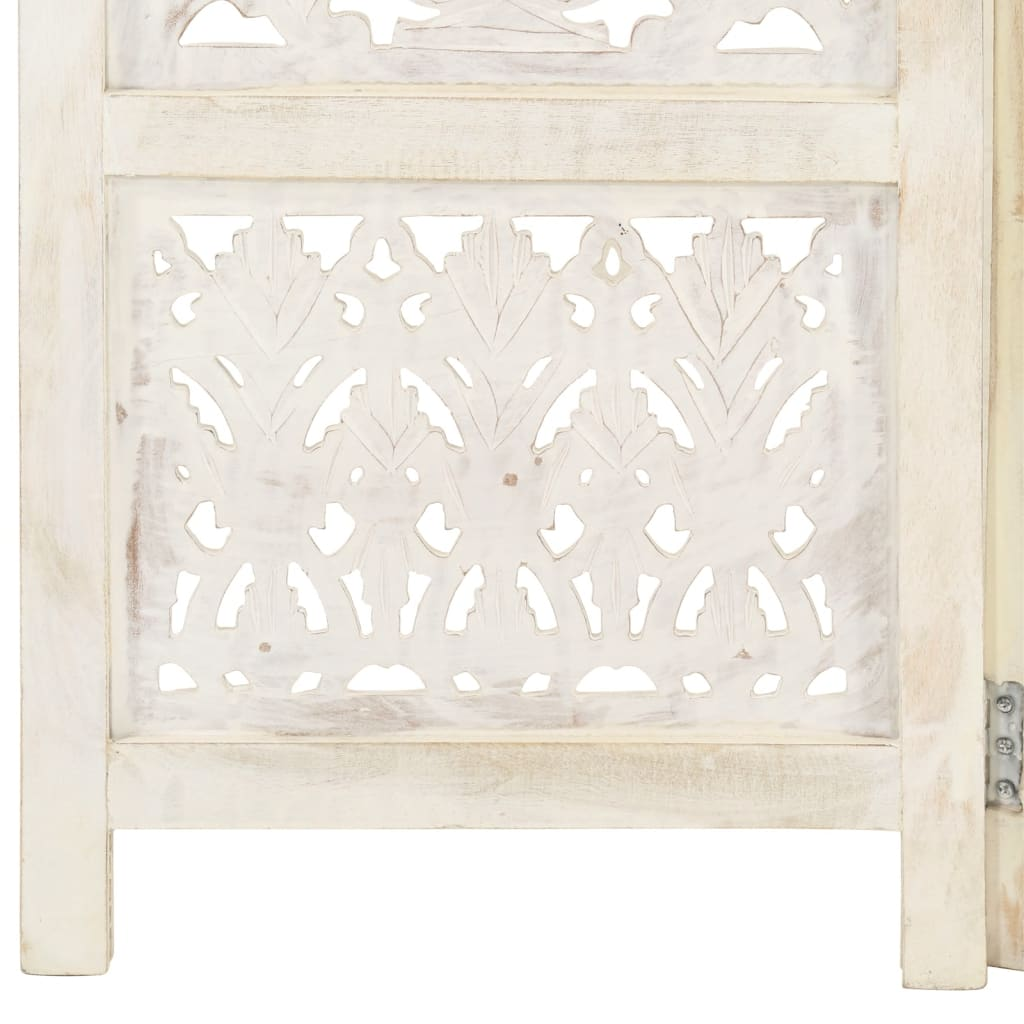 Hand carved 3-Panel Room Divider White 120x165 cm Solid Mango Wood