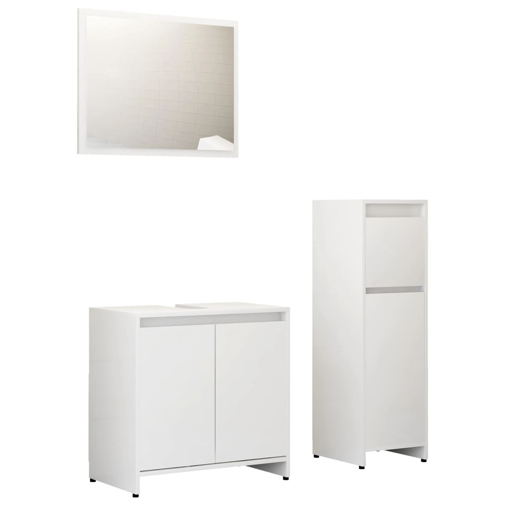 3 Piece Bathroom Furniture Set High Gloss White Engineered Wood