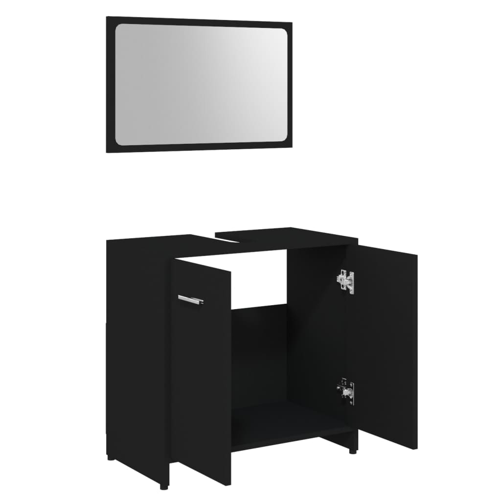 3 Piece Bathroom Furniture Set Black Engineered Wood