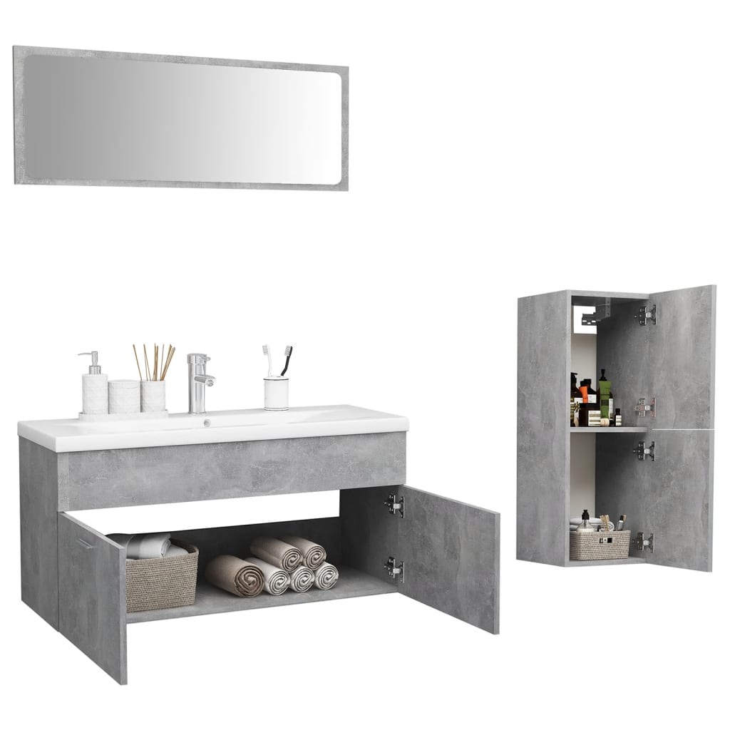 Bathroom Furniture Set Concrete Grey Engineered Wood