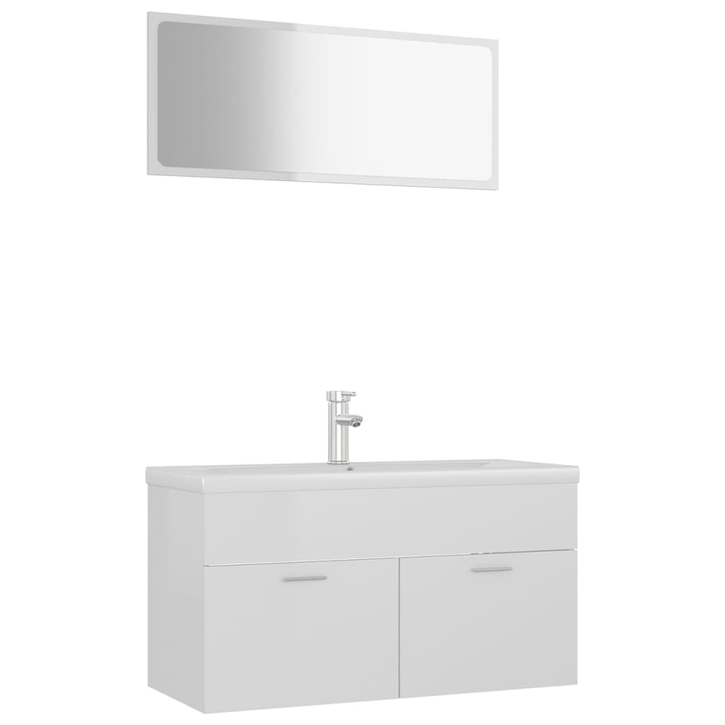 Bathroom Furniture Set High Gloss White Engineered Wood