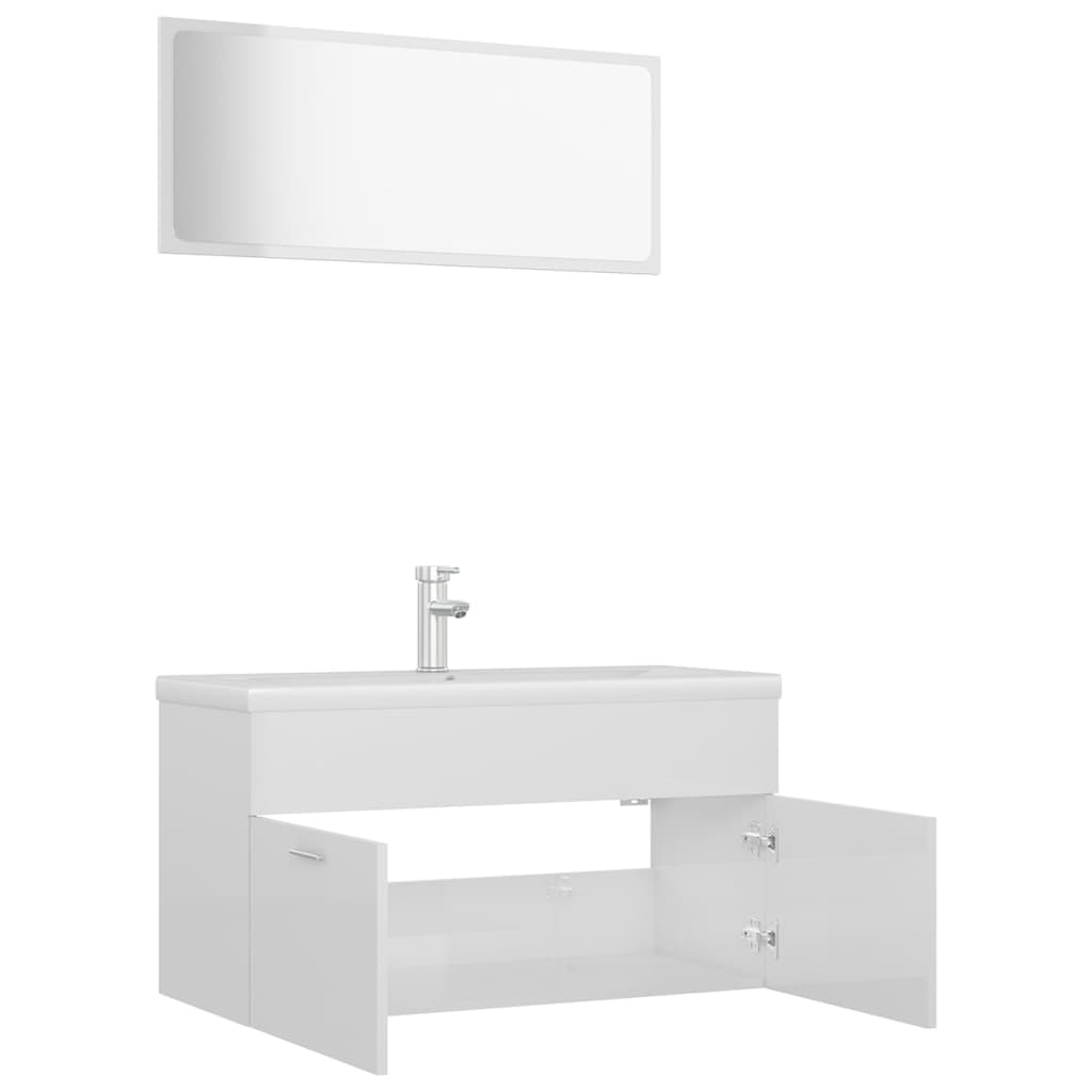 Bathroom Furniture Set High Gloss White Engineered Wood