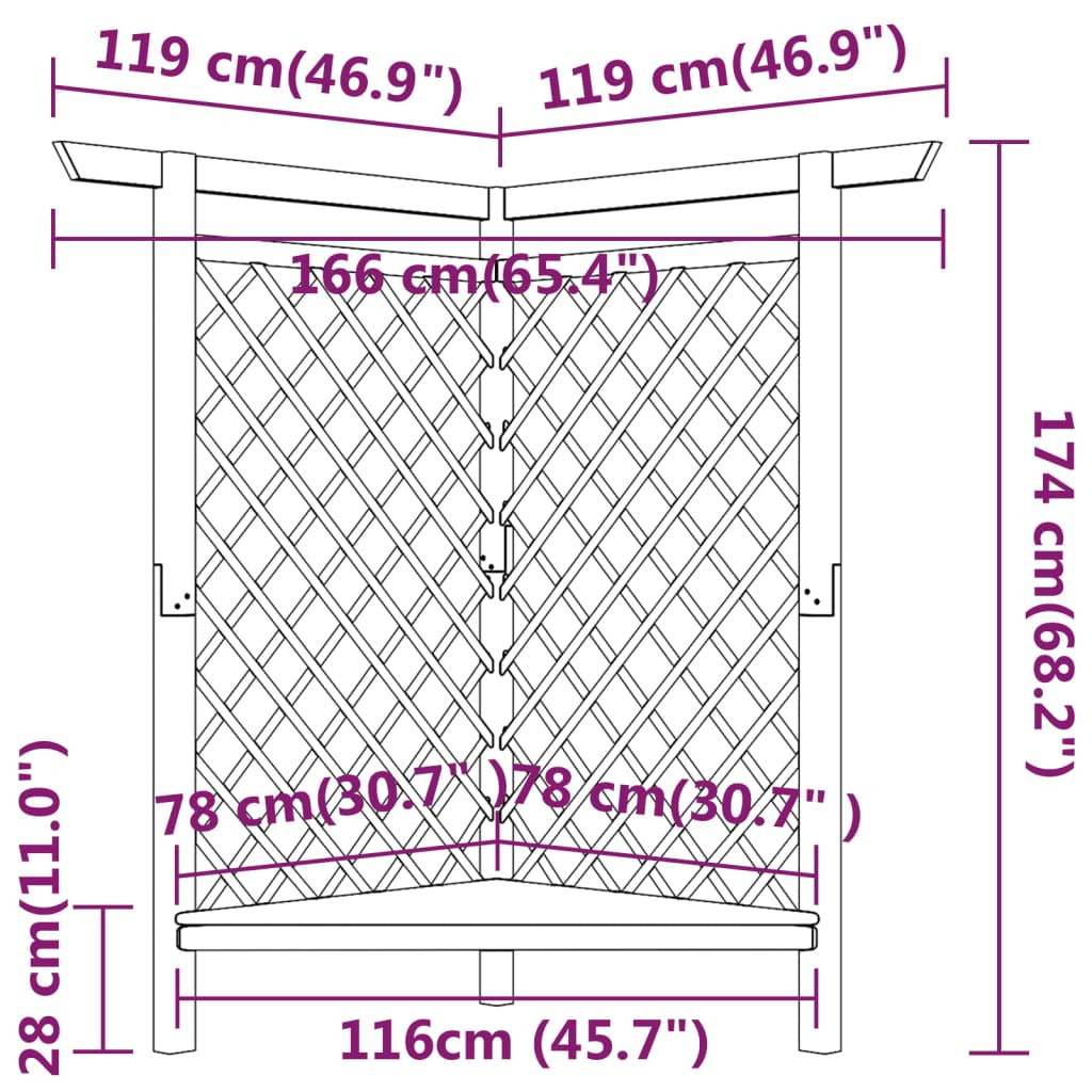 Corner Pergola with Bench 166x81x174 cm Impregnated Pinewood