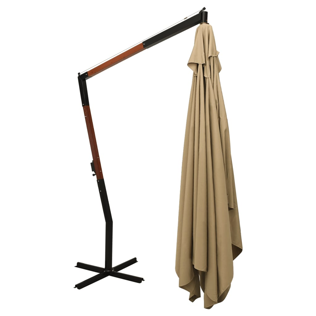 Cantilever Umbrella with Wooden Pole 400x300 cm Taupe