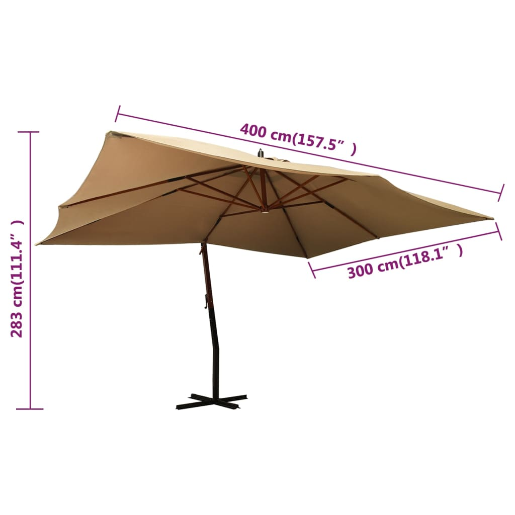 Cantilever Umbrella with Wooden Pole 400x300 cm Taupe