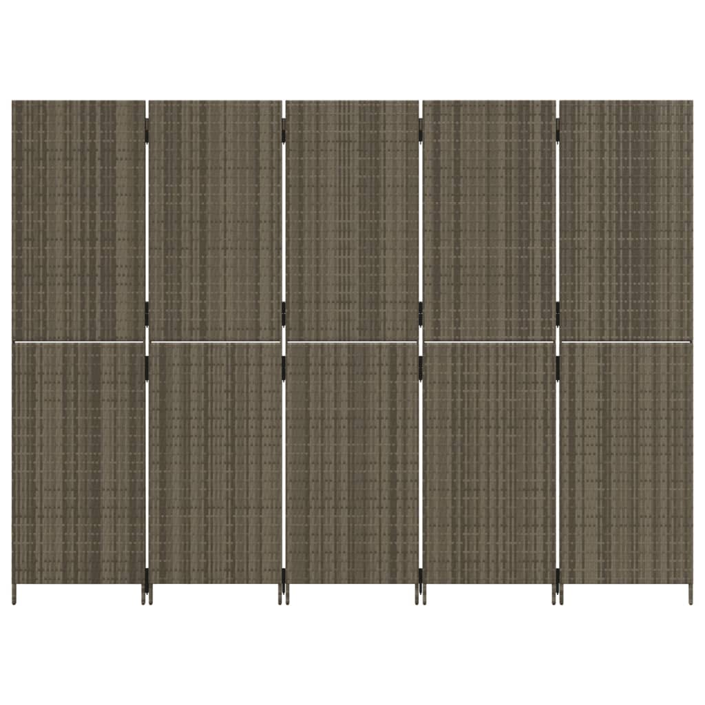 Room Divider 5 Panels Grey Poly Rattan