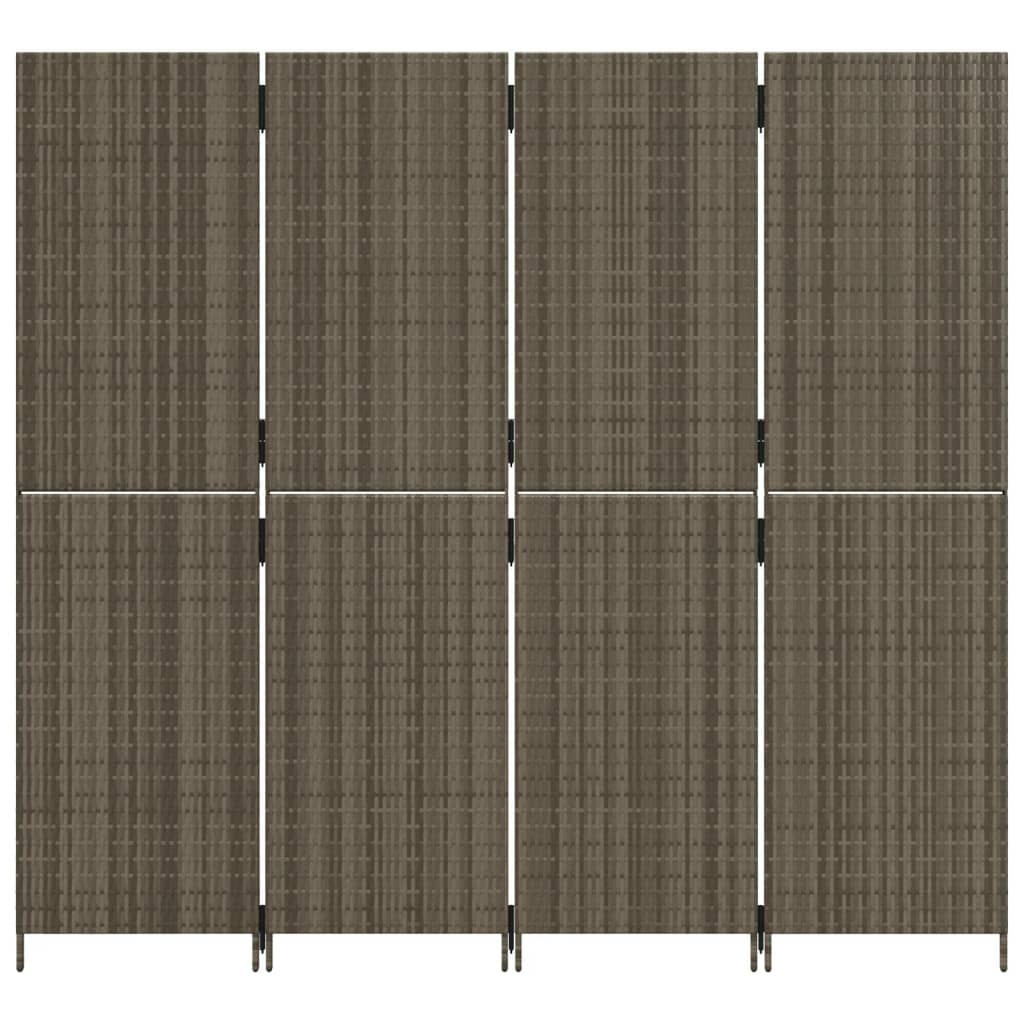 Room Divider 4 Panels Grey Poly Rattan