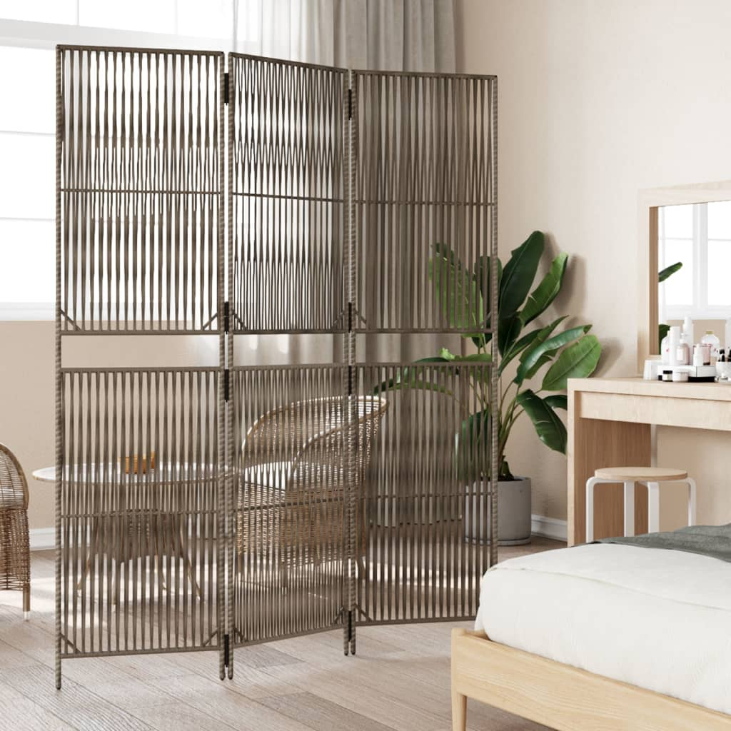 Room Divider 3 Panels Grey Poly Rattan