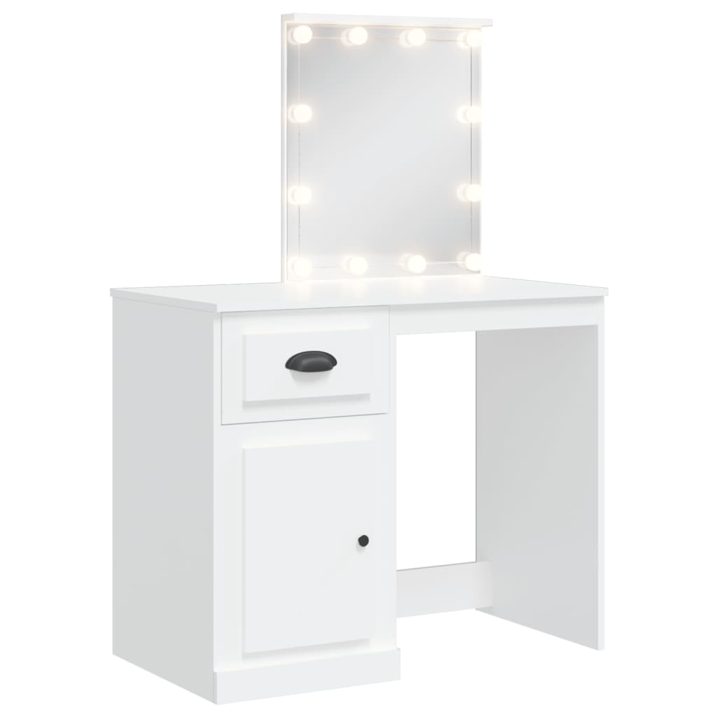 Dressing Table with LED Lights White 90x42x132.5 cm