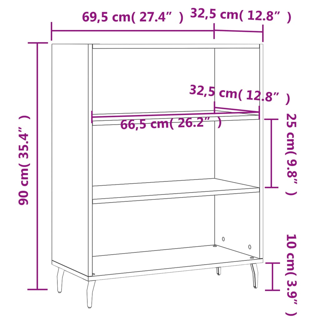 Shelf Cabinet White 69.5x32.5x90 cm Engineered Wood