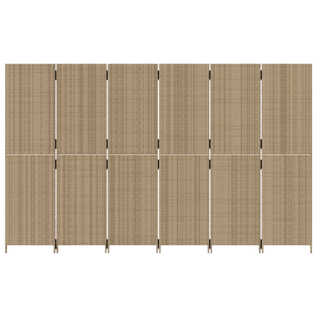 Room Divider 6 Panels Beige Poly Rattan