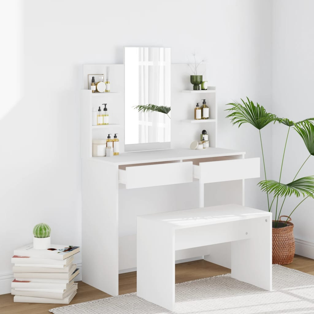 Dressing Table with Mirror White 96x40x142 cm