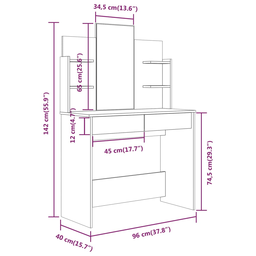 Dressing Table with Mirror White 96x40x142 cm