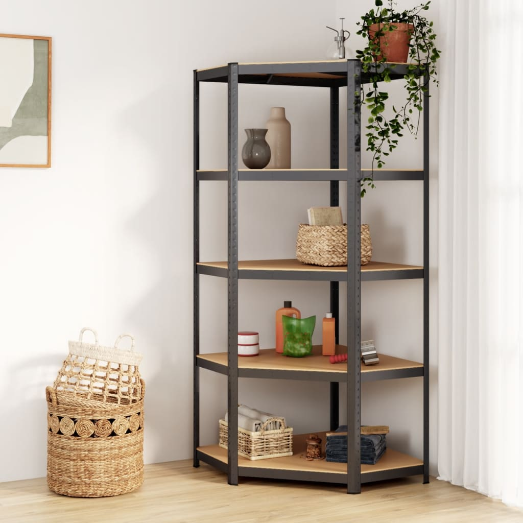 5-Layer Corner Shelf Anthracite Steel&Engineered Wood