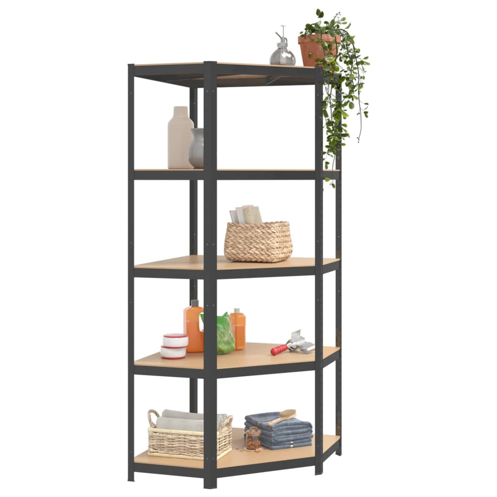 5-Layer Corner Shelf Anthracite Steel&Engineered Wood