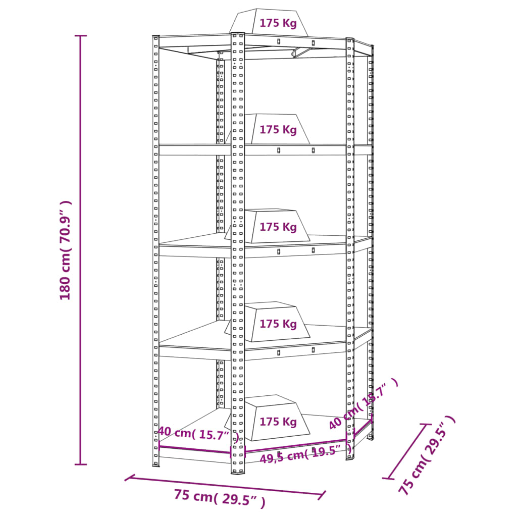 5-Layer Corner Shelf Anthracite Steel&Engineered Wood