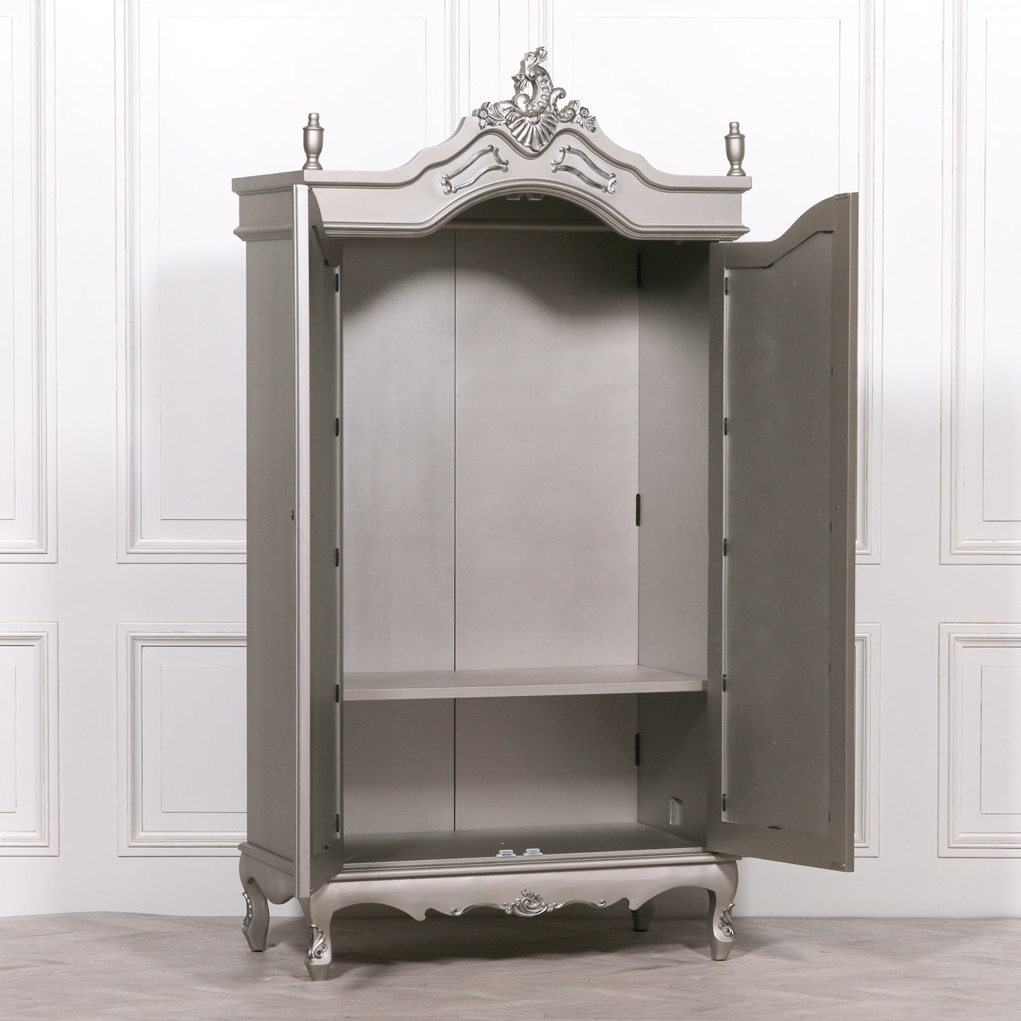 ֎French Antique Silver Double Mirrored Door Armoire