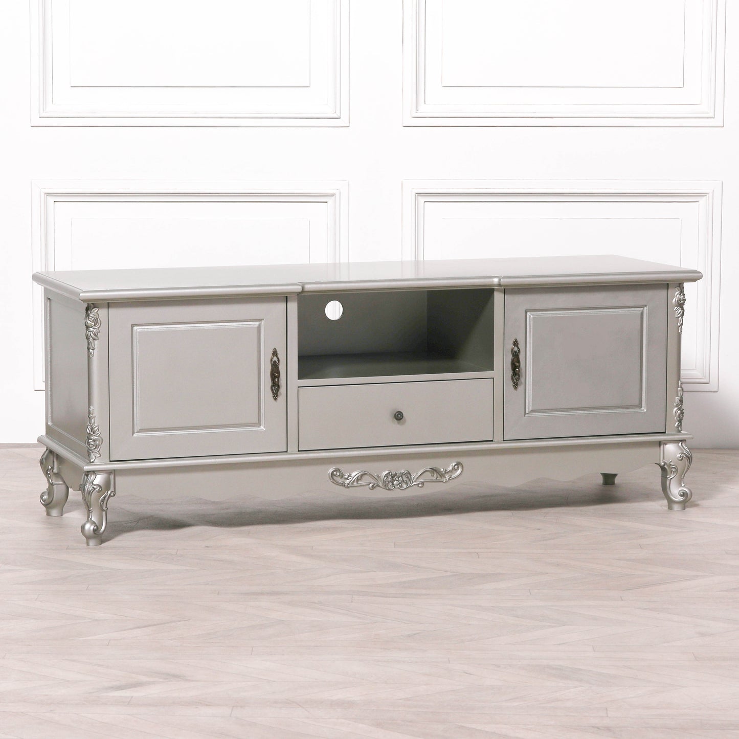 ֎French Antique Silver Large Cabinet TV Unit