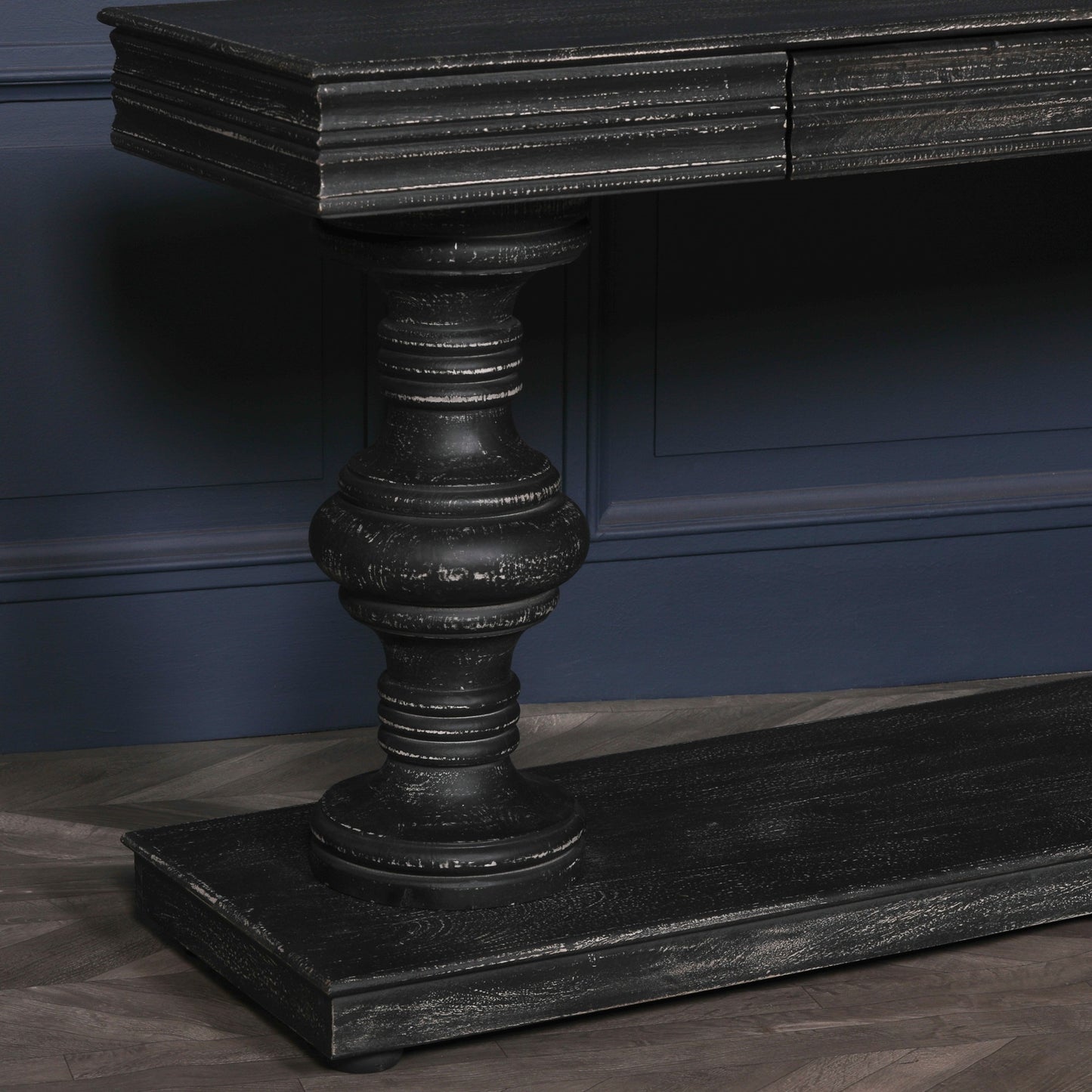 ֎180cm Black Distressed Console Table with Drawers