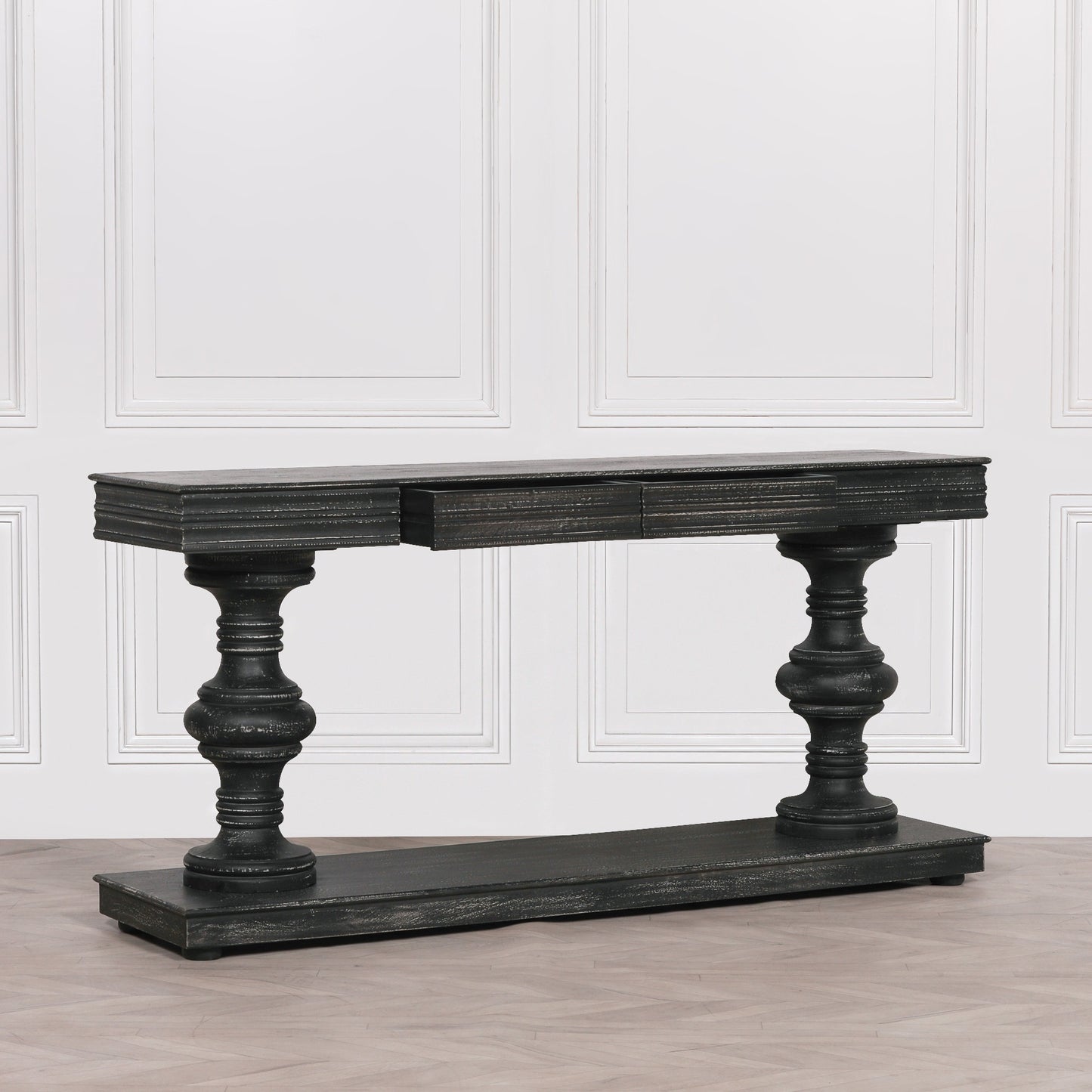 ֎180cm Black Distressed Console Table with Drawers