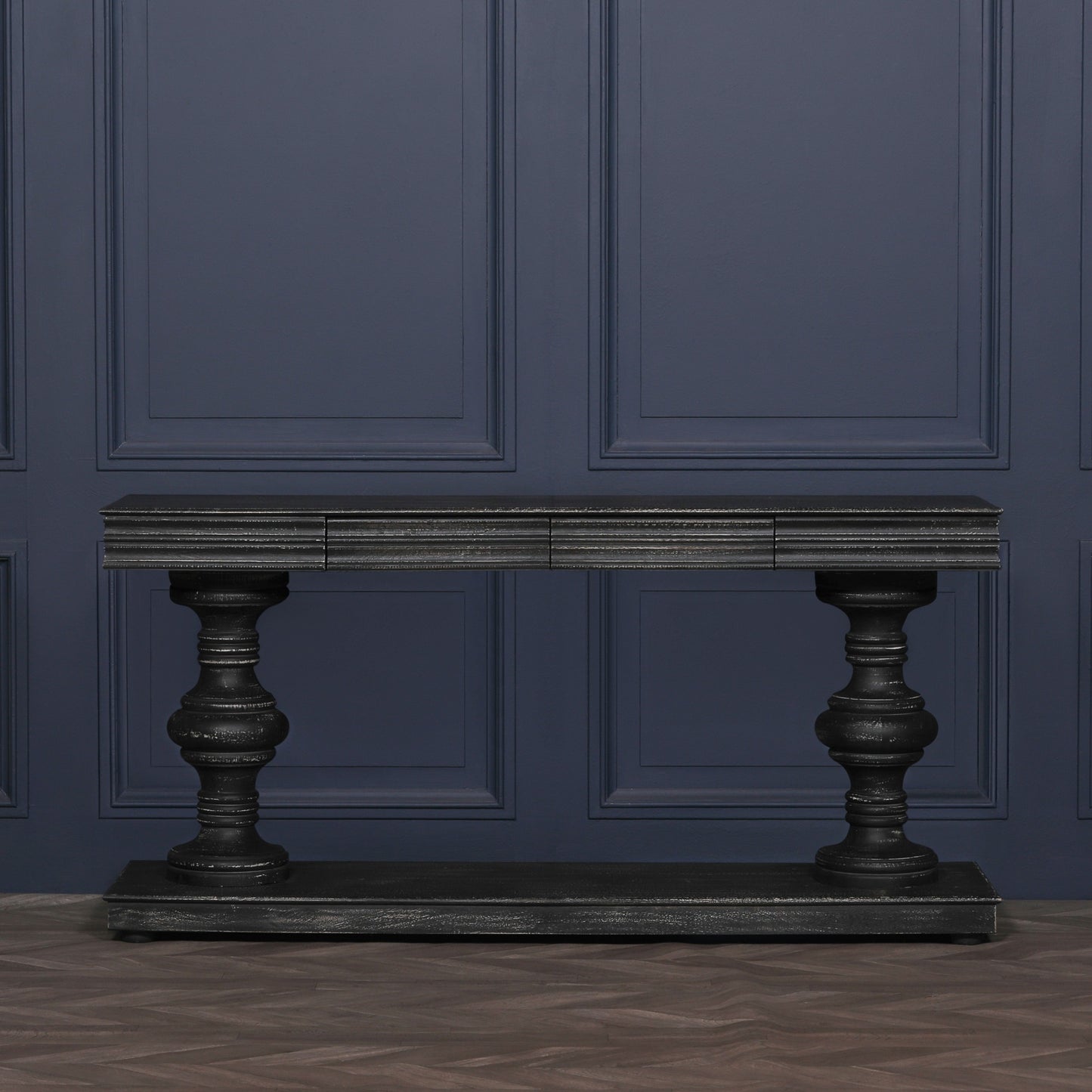 ֎180cm Black Distressed Console Table with Drawers