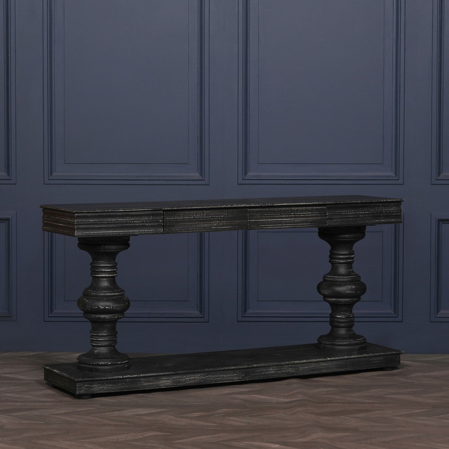 ֎180cm Black Distressed Console Table with Drawers