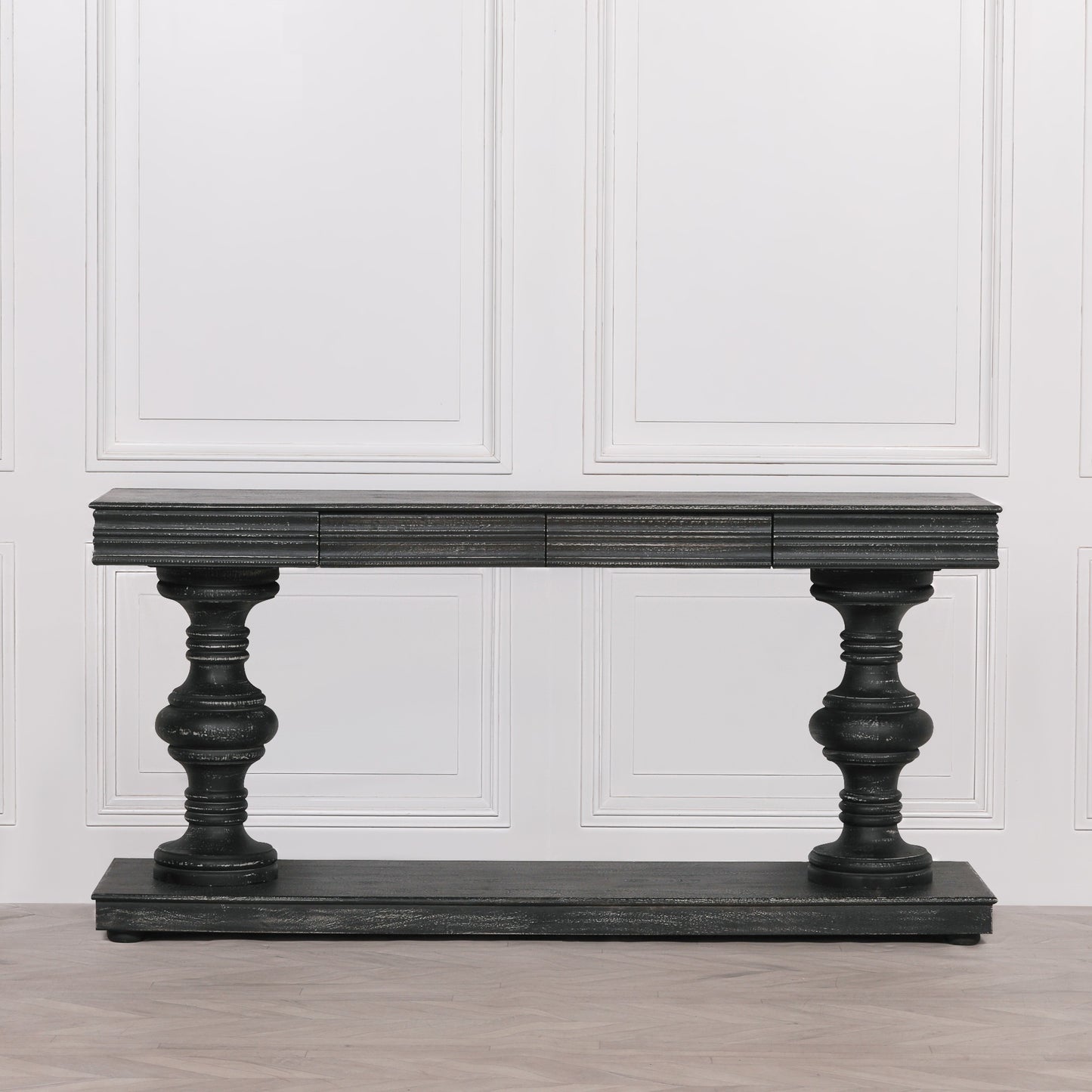 ֎180cm Black Distressed Console Table with Drawers