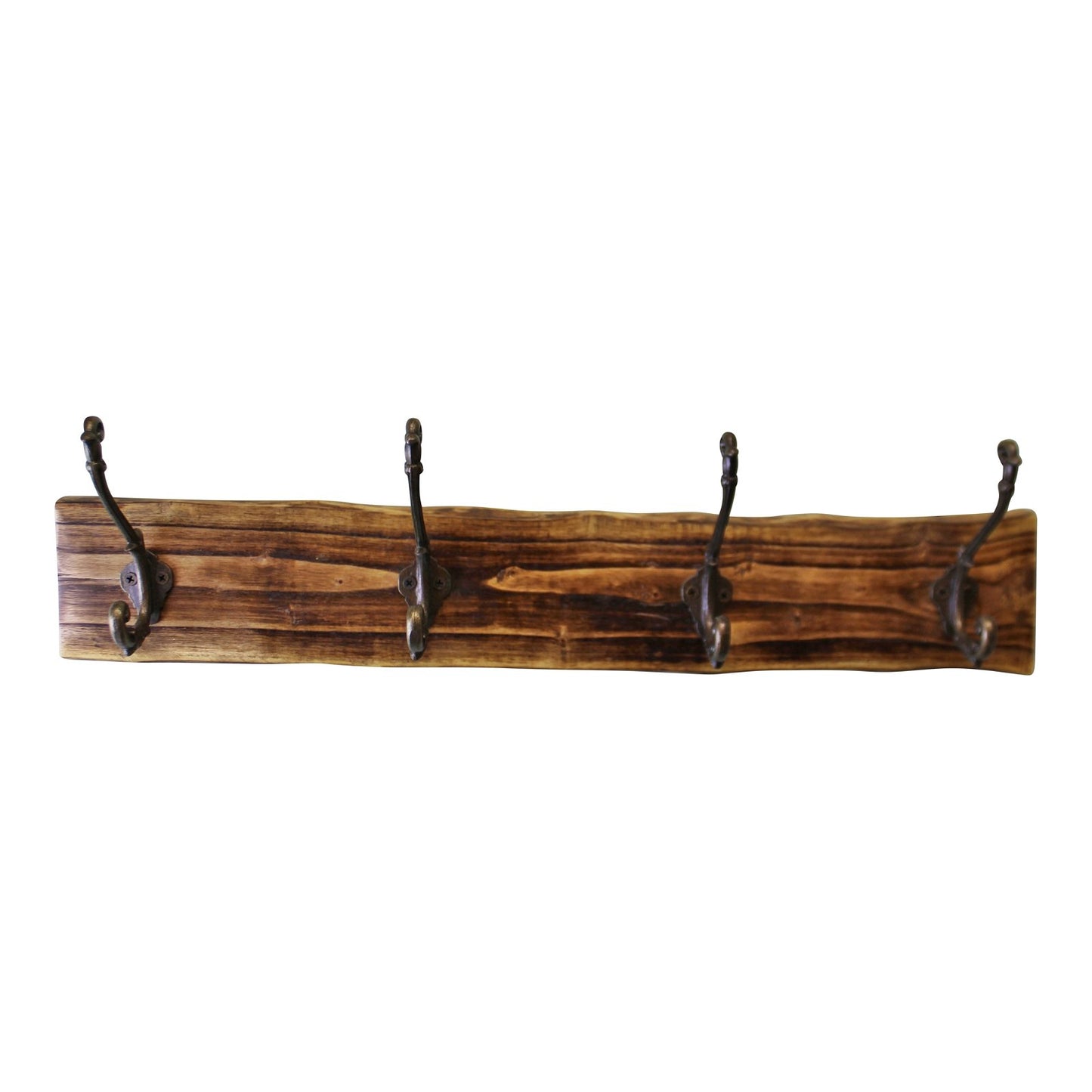 4 Double Coat Hooks On Natural Wooden Back